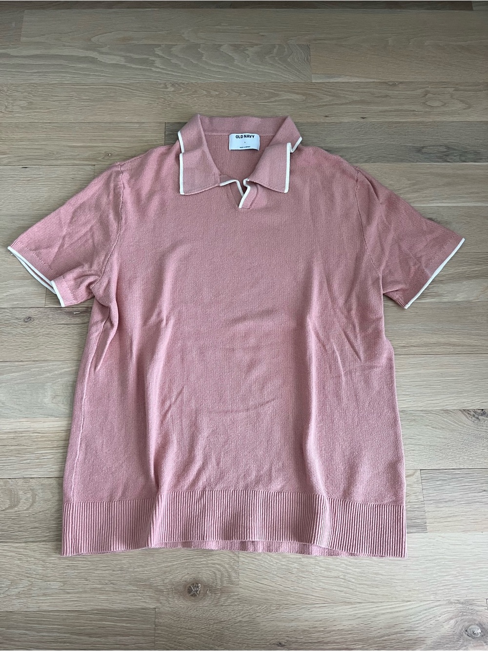 Old Navy Men's Dusty Pink Polo with White Trim
